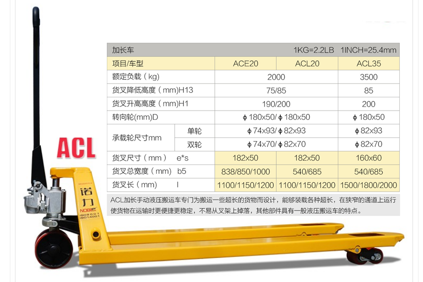 AC2T/2.5T/3T/3.5加长手动搬运车